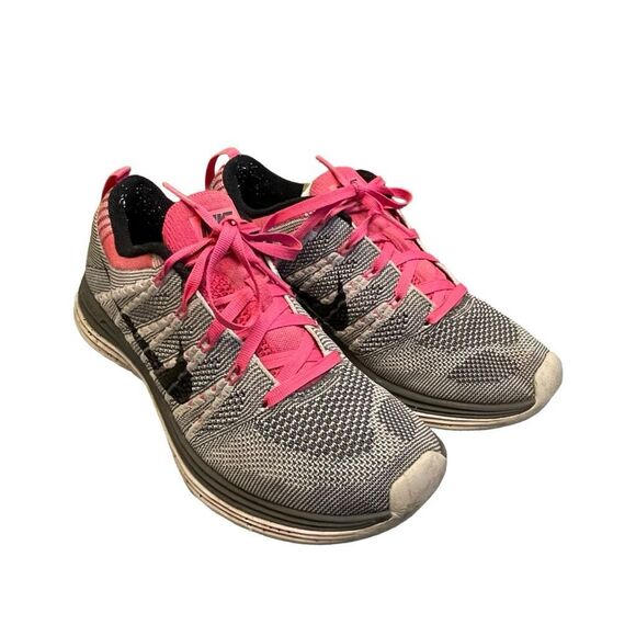 Nike Free Flyknit One Running Shoes Sneakers Grey Pink Athletic Mesh Upper 8 - Picture 1 of 9